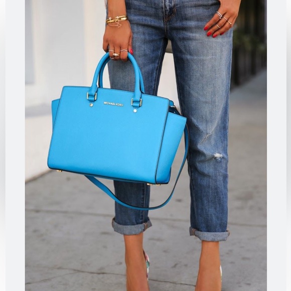 NWOT Michael Kors Blue Satchel Medium Bag - Picture 8 of 8